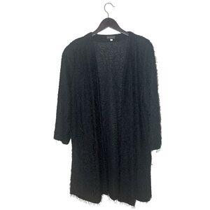 PICADILLY FASHION Fuzzy Open Front Long Black Cardigan Sweater